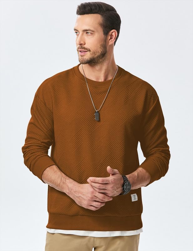 Men's Crewneck Sweatshirts Soild Color Geometric Texture Long Sleeve Casual Pullover Shirt