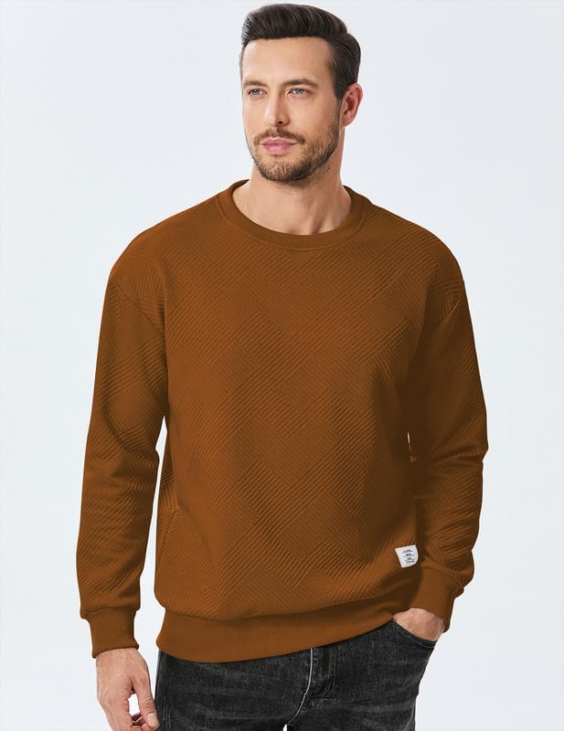 Men's Crewneck Sweatshirts Soild Color Geometric Texture Long Sleeve Casual Pullover Shirt