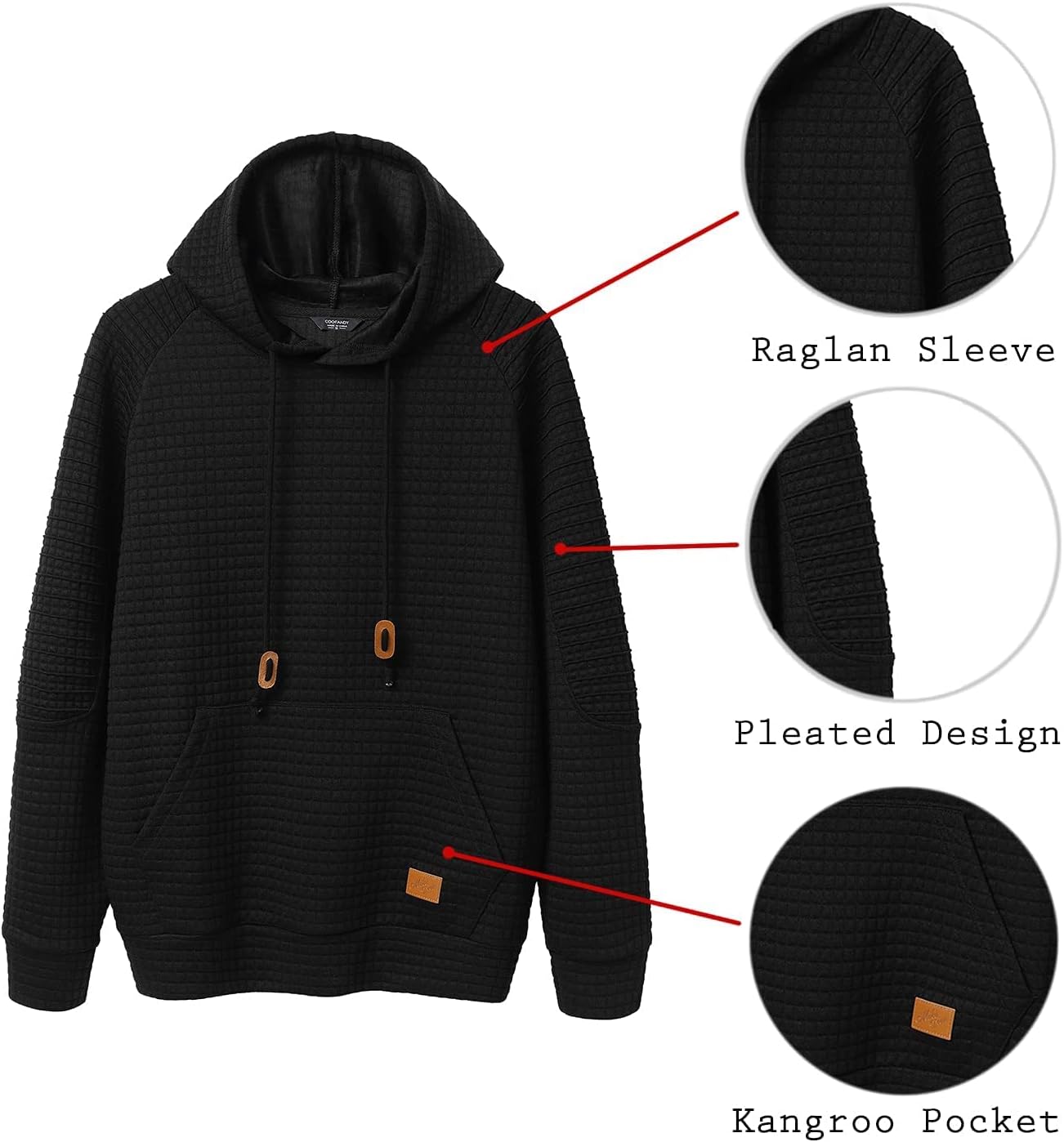 COOFANDY Mens Hoodies Pullover Casaul Long Sleeve Drawstring Waffle Knit Hooded Sweatshirt with Kanga Pocket