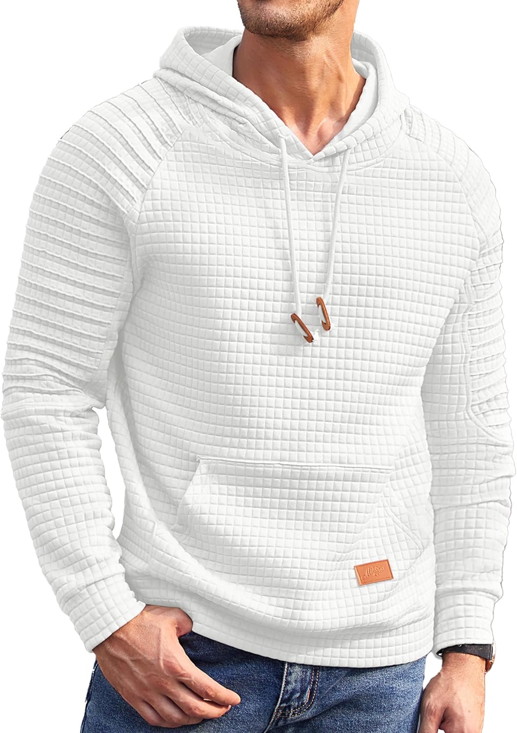 COOFANDY Mens Hoodies Pullover Casaul Long Sleeve Drawstring Waffle Knit Hooded Sweatshirt with Kanga Pocket