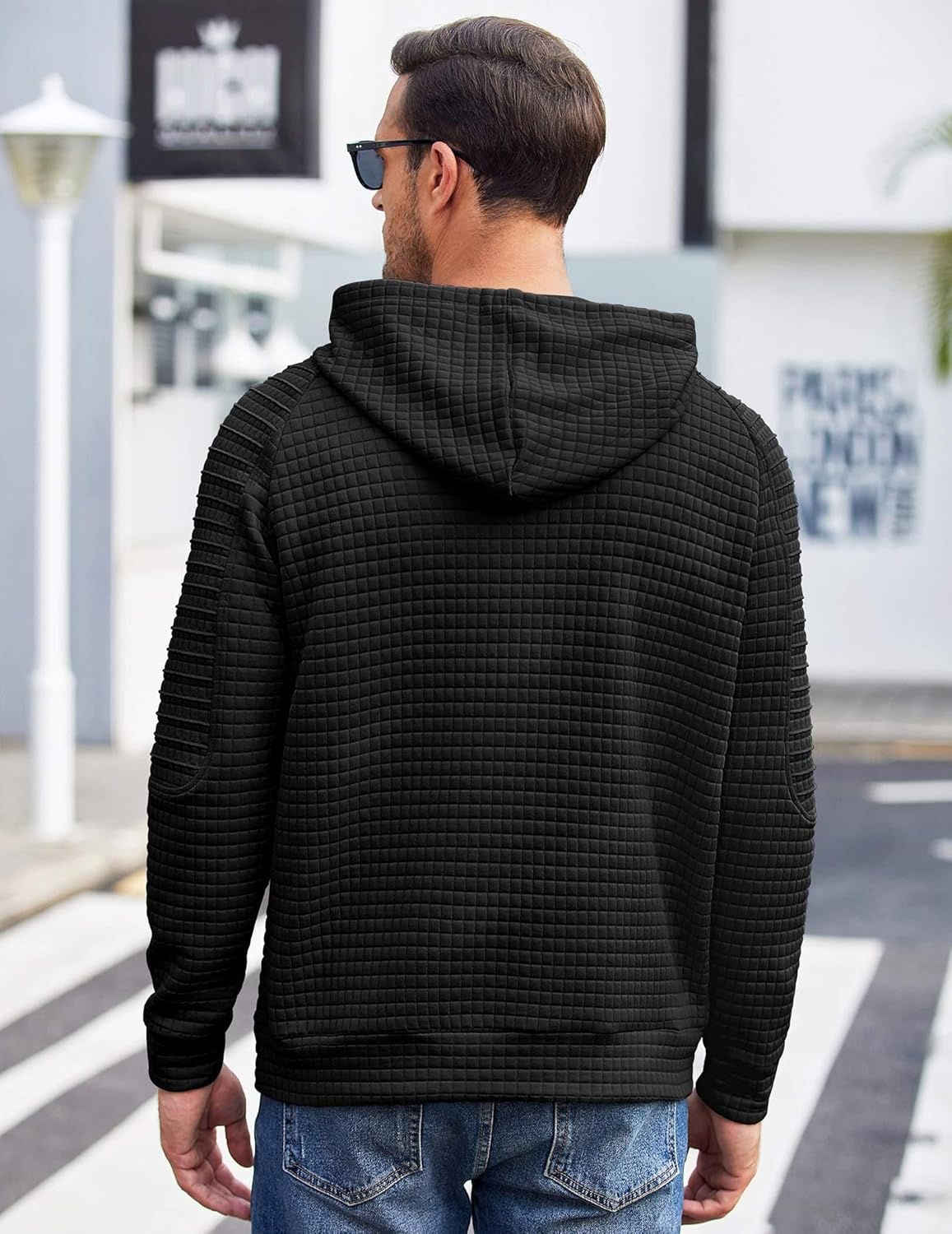 COOFANDY Mens Hoodies Pullover Casaul Long Sleeve Drawstring Waffle Knit Hooded Sweatshirt with Kanga Pocket