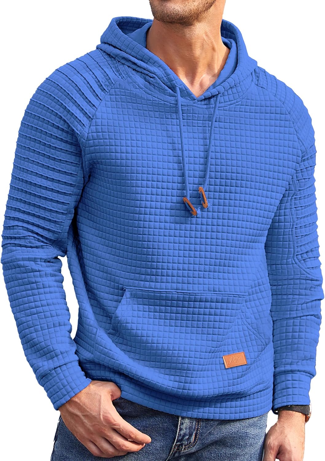 COOFANDY Mens Hoodies Pullover Casaul Long Sleeve Drawstring Waffle Knit Hooded Sweatshirt with Kanga Pocket