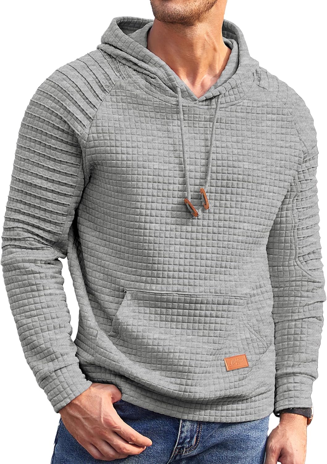 COOFANDY Mens Hoodies Pullover Casaul Long Sleeve Drawstring Waffle Knit Hooded Sweatshirt with Kanga Pocket