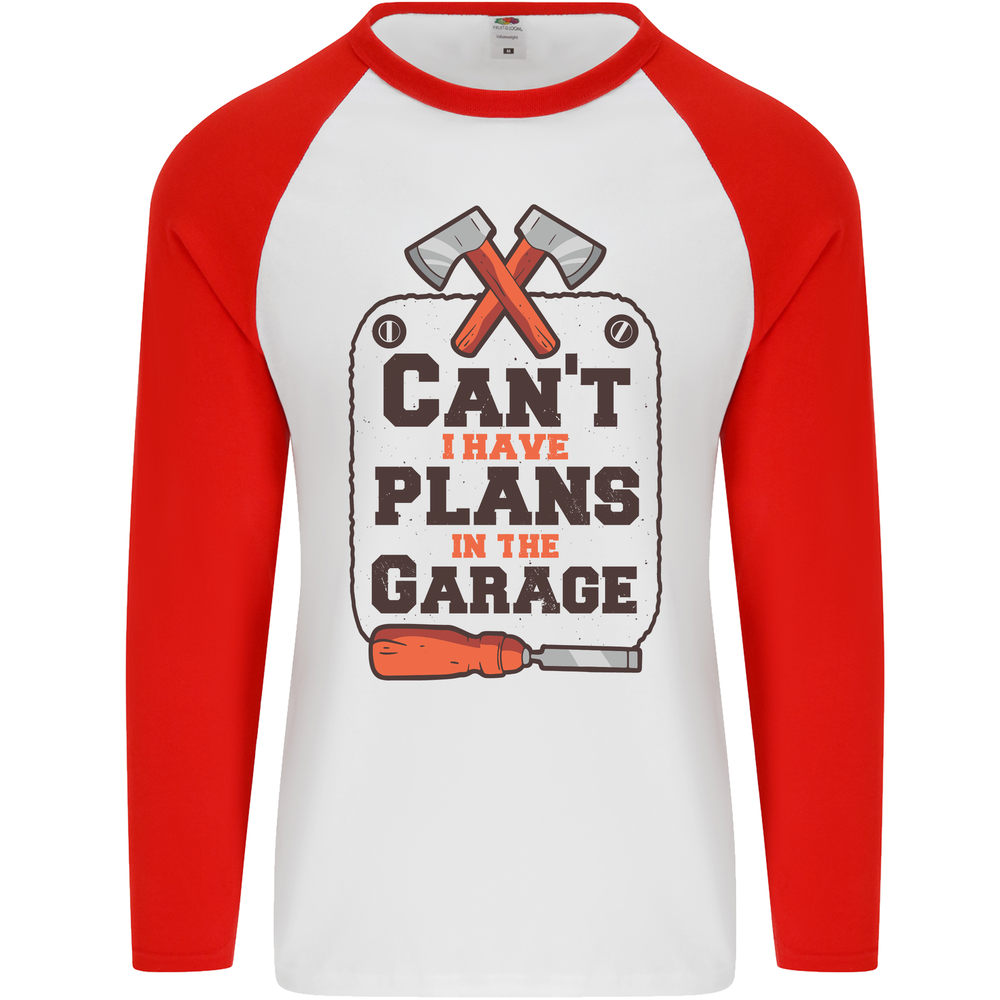 Plans In the Garage Carpentry DIY Tradesman Mens L/S Baseball T-Shirt