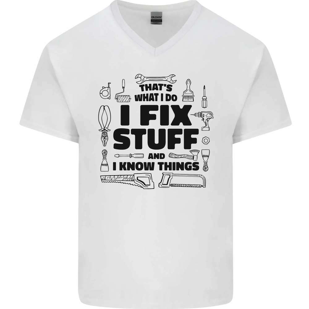 I Fix Stuff Funny Handyman Tradesman DIY Mens V-Neck Cotton T-Shirt