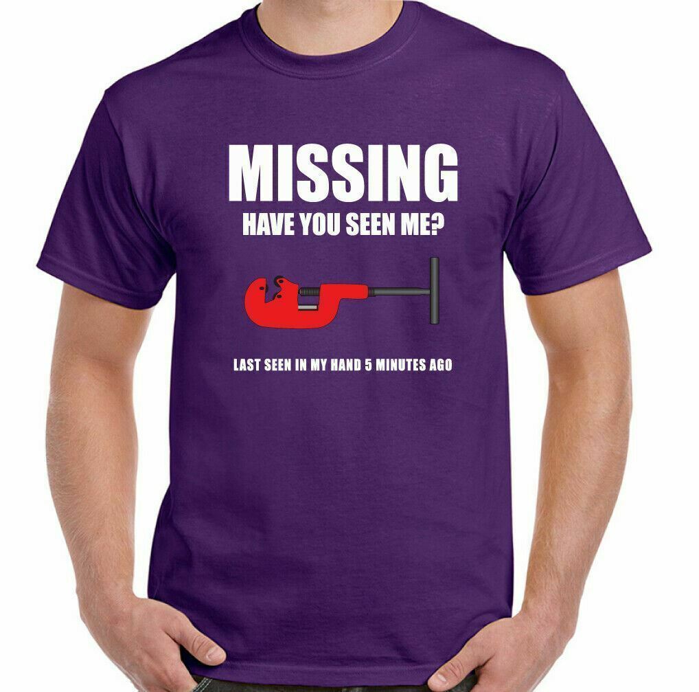 MISSING PIPE CUTTER T-SHIRT Funny DIY Tradesman Plumber Heating Engineer Tee Top