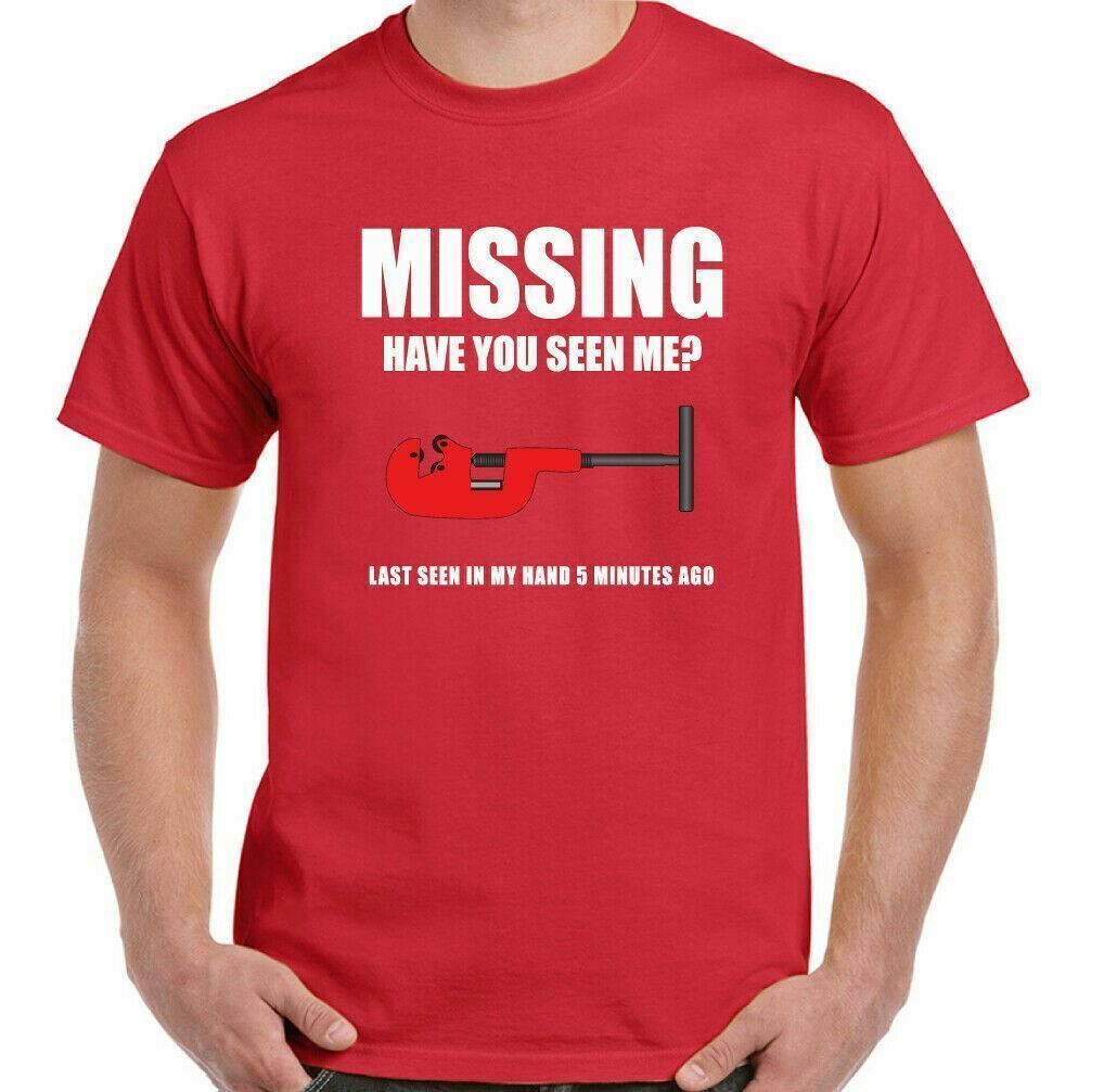 MISSING PIPE CUTTER T-SHIRT Funny DIY Tradesman Plumber Heating Engineer Tee Top