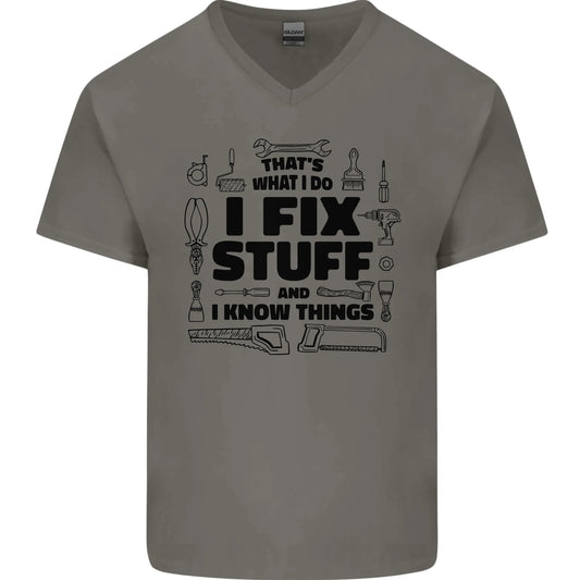 I Fix Stuff Funny Handyman Tradesman DIY Mens V-Neck Cotton T-Shirt