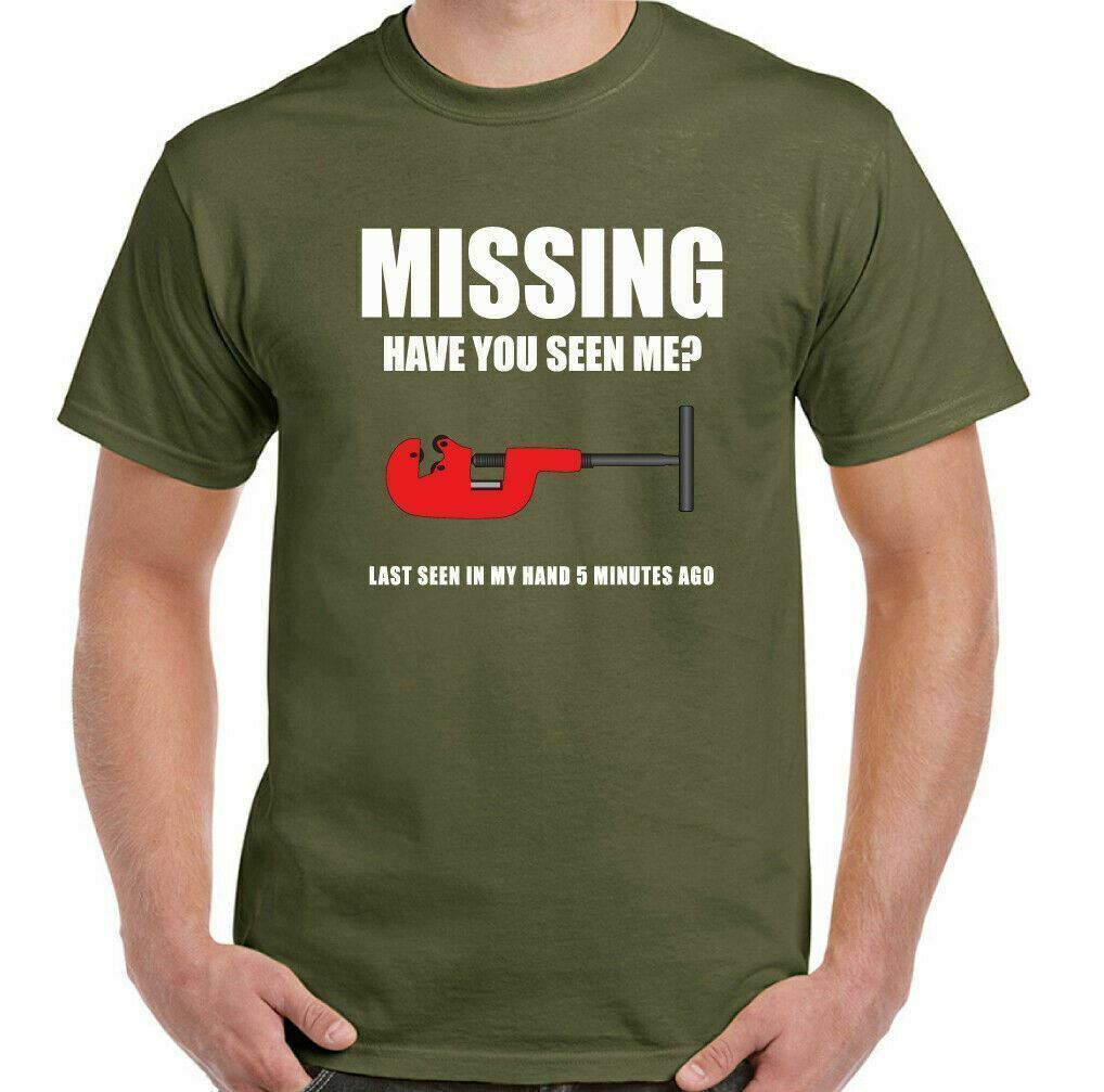 MISSING PIPE CUTTER T-SHIRT Funny DIY Tradesman Plumber Heating Engineer Tee Top