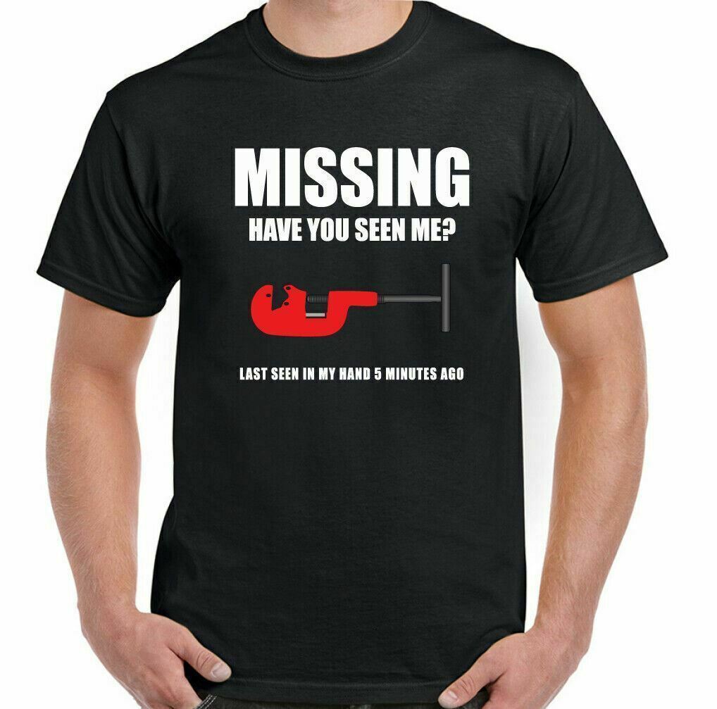 MISSING PIPE CUTTER T-SHIRT Funny DIY Tradesman Plumber Heating Engineer Tee Top